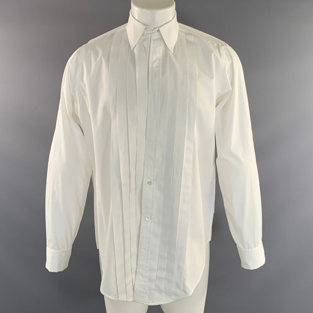 BROOKS BROTHERS Size M White Pleated Cotton French Cuff Long Sleeve Shirt